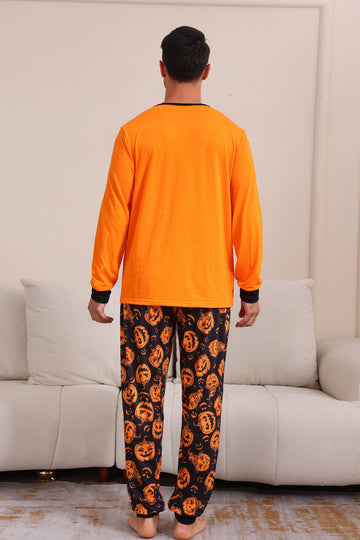 Conjunto de pijama familiar de manga larga de Halloween naranja a juego